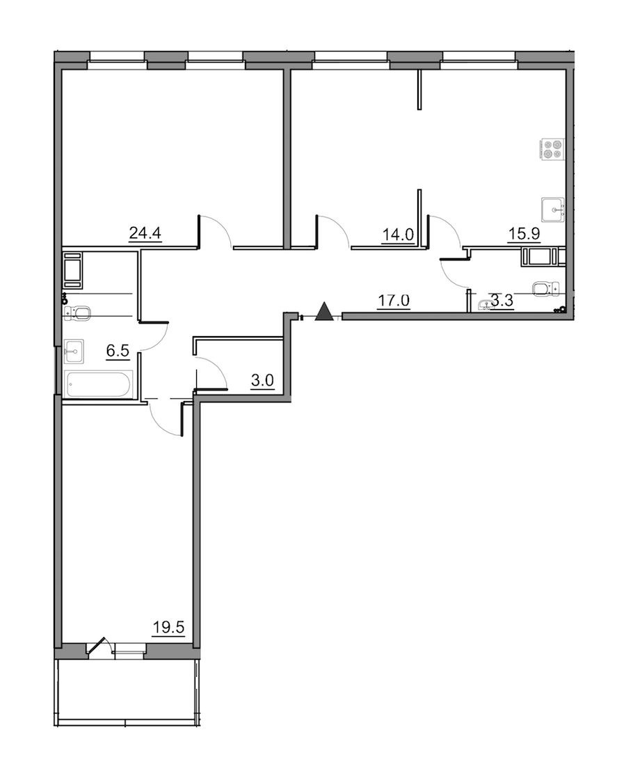 3-комнатная квартира 106.2 м², 2/14 эт., ЖК «Московские ворота 2»